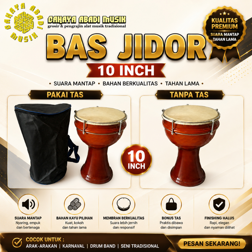 bas dumbuk kulit 10 inch bas jidor mahoni tanpa tas /  plus tas