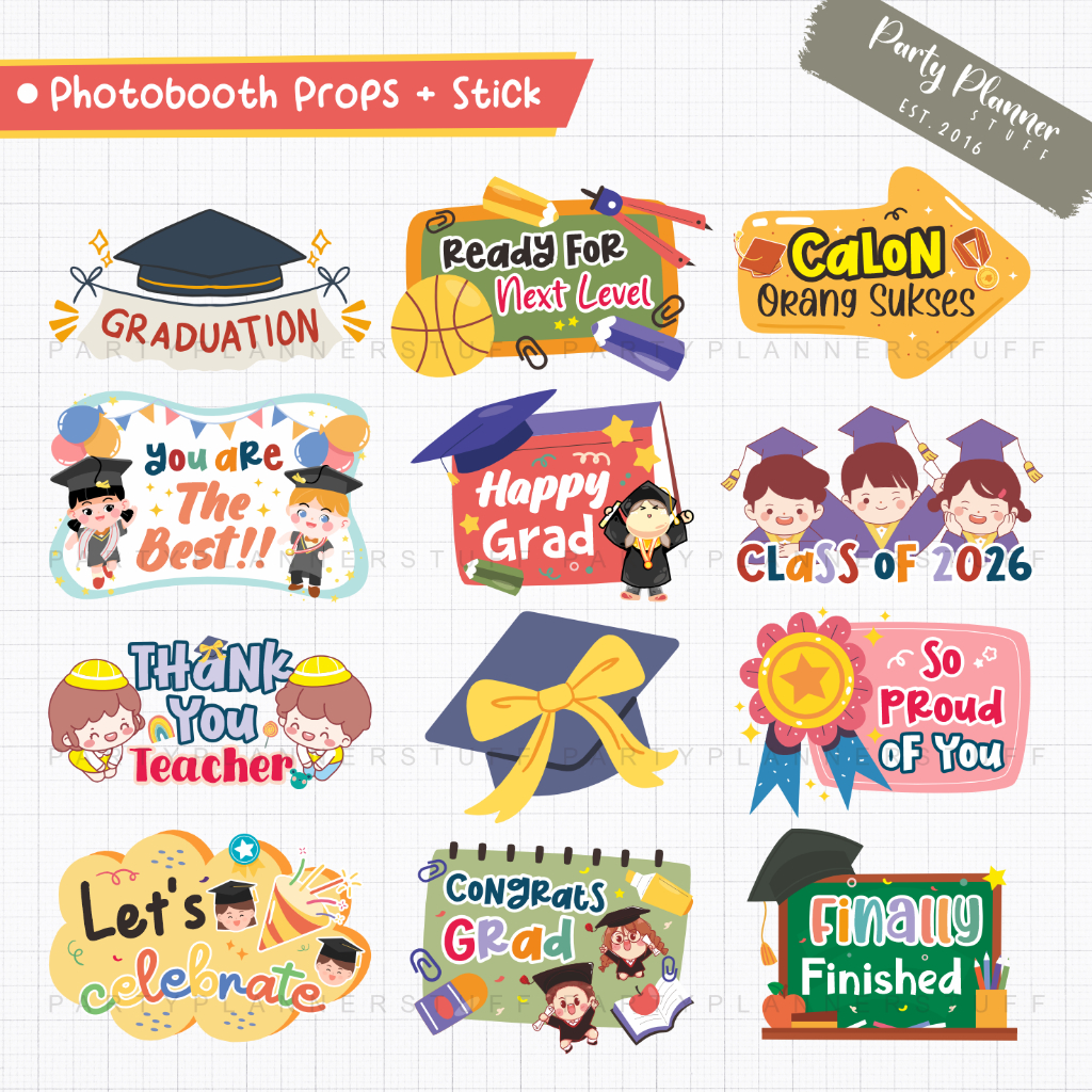 Acc foto happy graduation fun props wisuda anak sekolah stik foto photobooth property graduation fir