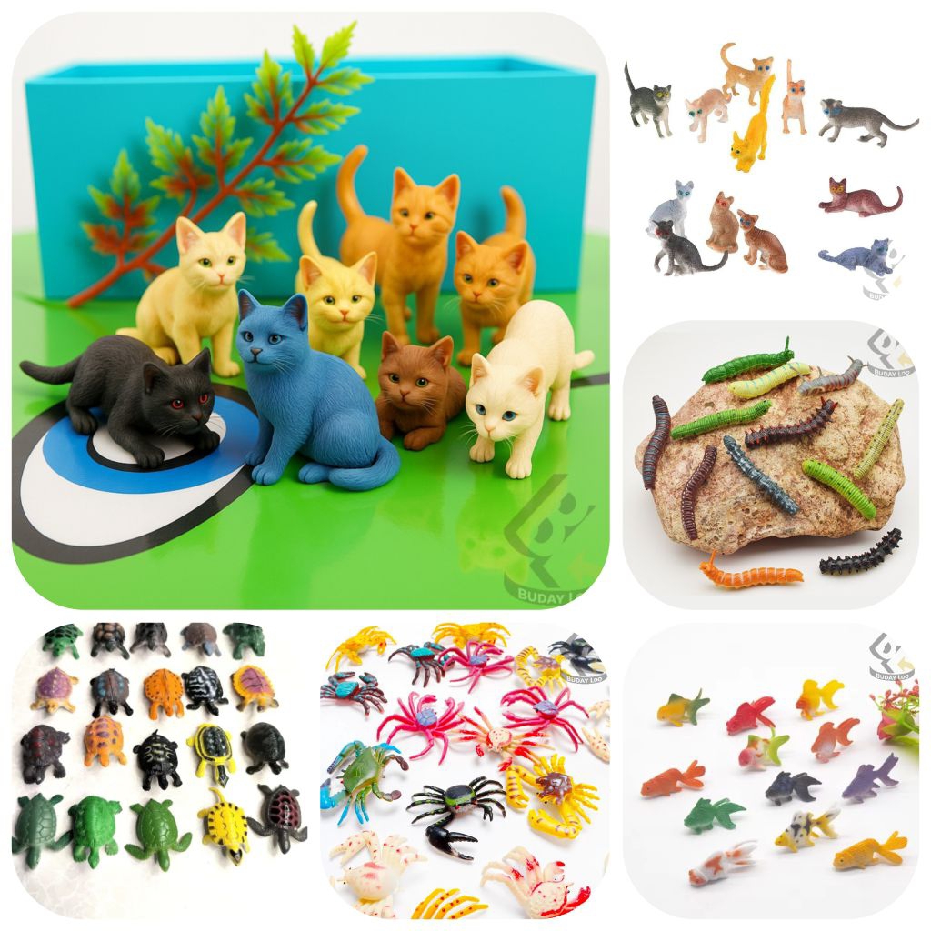 Maket Figure Mainan Miniatur Hewan Kucing Kepiting Kura Kura Ikan Koki Ulat Bulu Cat Animal Figure