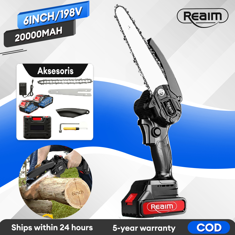 Reaim Gergaji Baterai 298V Gergaji Listrik Gergaji Mesin Mini Chainsaw Mini Gergaji Portable