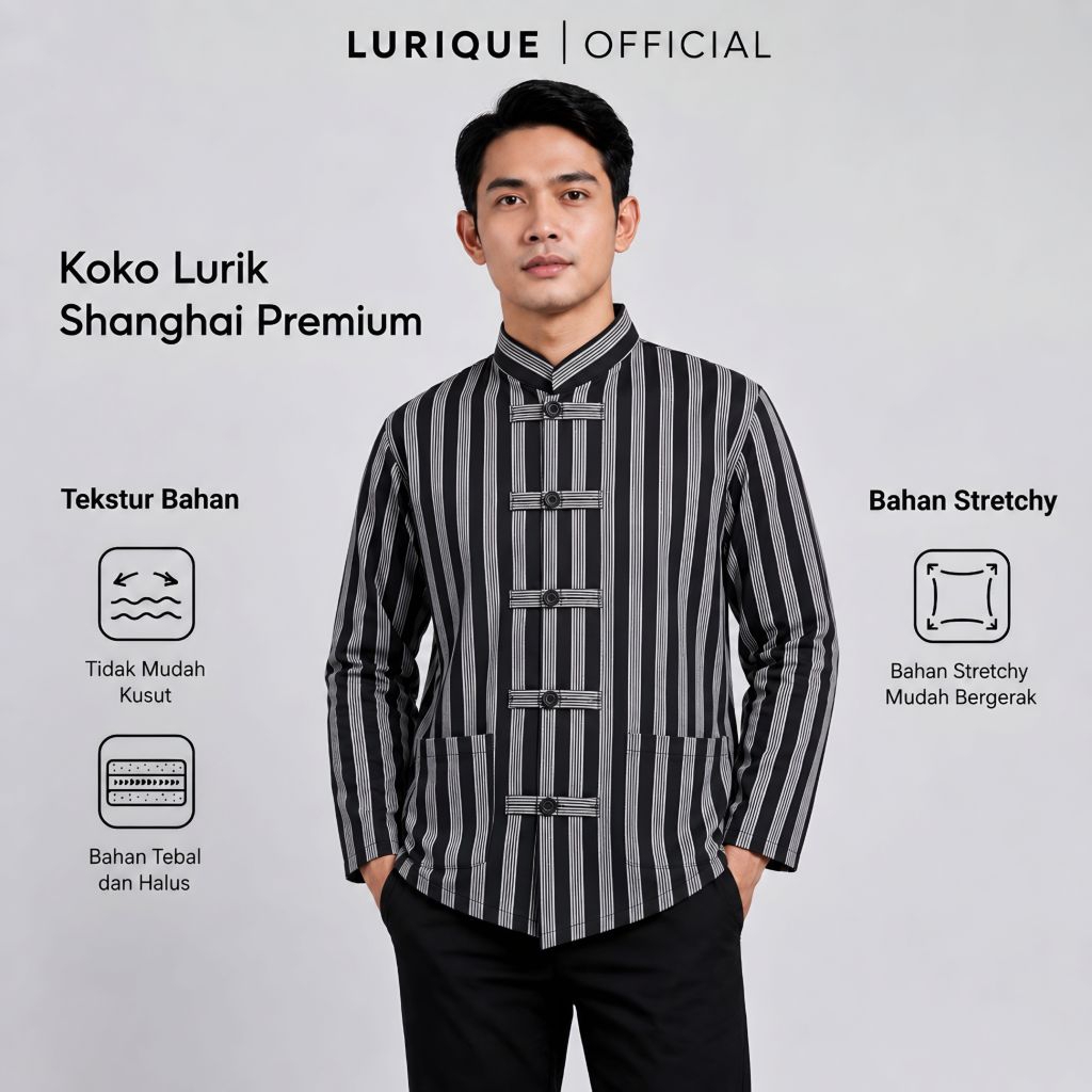 Lurique - Atasan Surjan Koko Shanghai Lurik Pria Dewasa Surjan Koko Shanghai Tenun Lurik Prremium Ha