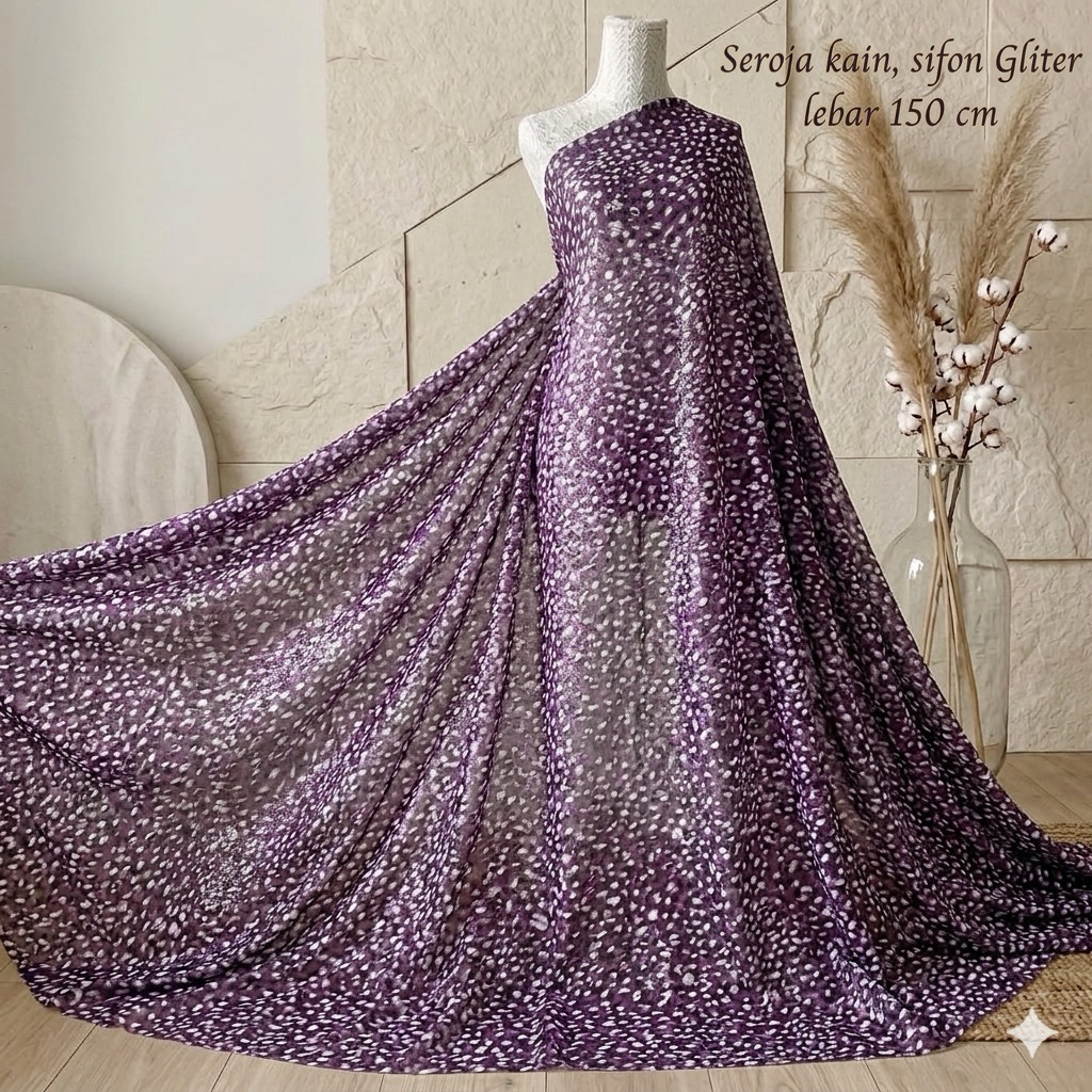 Kain Sifon Yoryu Gliter Leopard Ungu - Lebar Kain 150cm SKS