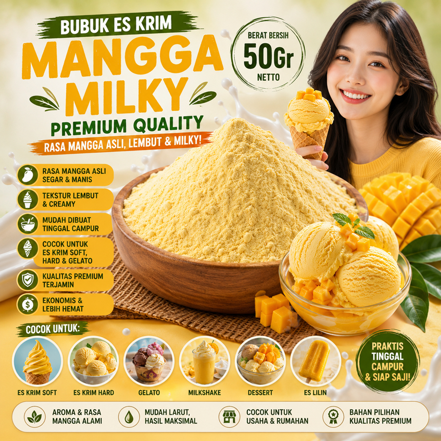 Bubuk Es Krim Mangga Milky 50Gr Serbuk Ice Cream Mangga Milky 50Gr Eskrim Kiloan Bahan Instan Premix