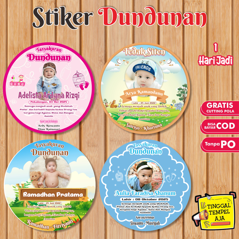 Stiker Dundunan Stiker Tasyakuran Tedak Siten Tahan Air Gratis Desain
