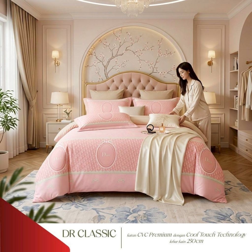 BEDCOVER + SPREI KATUN LOKAL MOTIF ABSTRAK BRAND MEREK DIOR GUCCI (KARET ANTI GESER) LEMBUT SEMUA UK