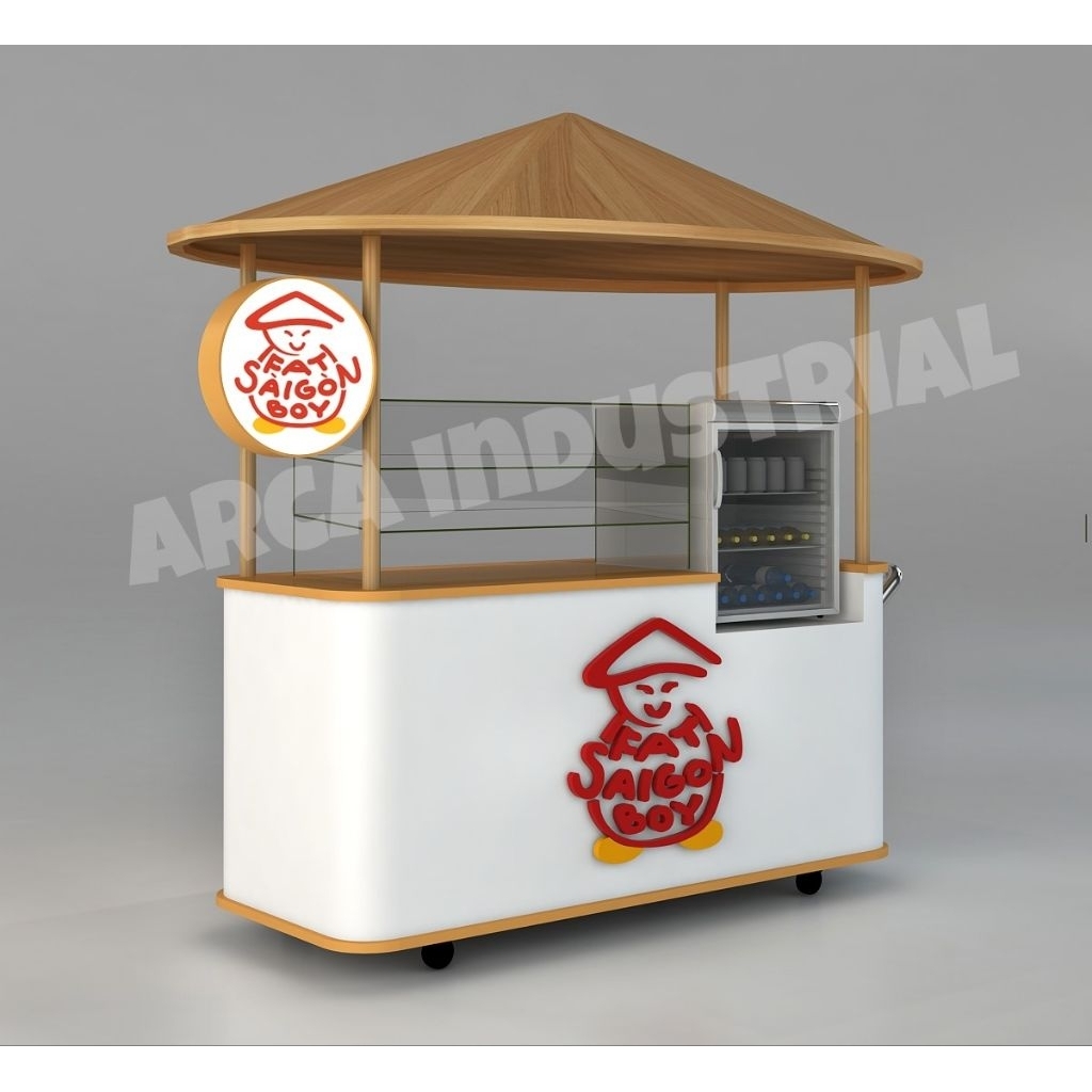 Gerobak Booth Vietnamese Street Food 150x70x200 cm | Booth Cafe Premium dengan Atap Kayu & Showcase 