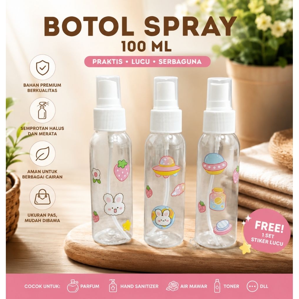 BOTOL SPRAY  PUTIH 100 ML NICE BOTOL KARAKTER MOTIF LUCU LUCU BOTOL REFIL ISI ULANG