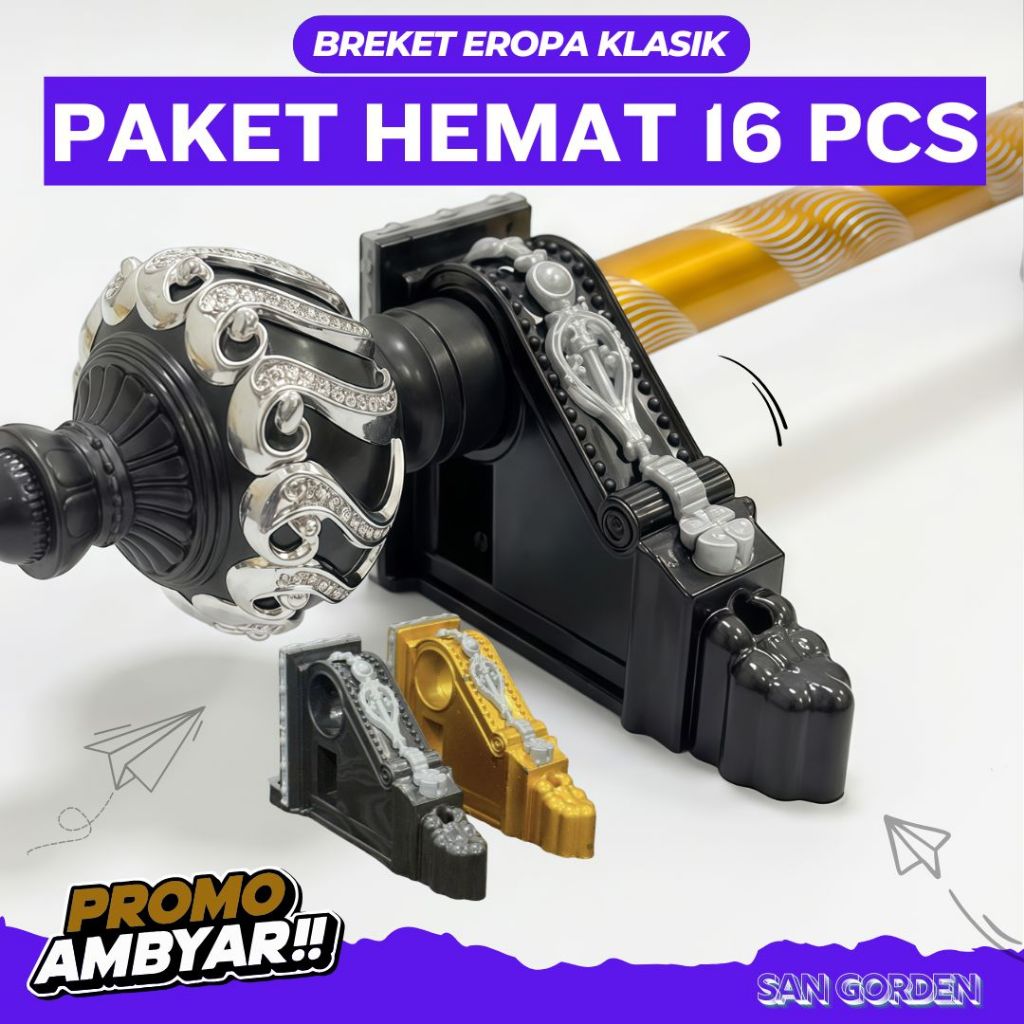 Bracket Eropa Penyangga Besi Batang Gorden Model Eropa