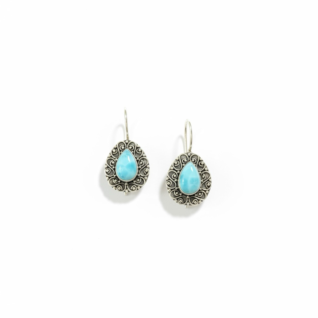 Anting silver 925 dengan permata larimar | Earring silver 925 with natural larimar stone | Naryana s