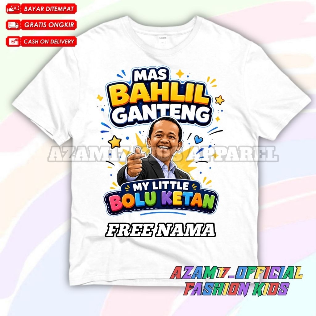 Kaos Anak Baju Anak MBG Mas Bahlil Ganteng Free Nama / Kaos Tshirt Anak Mas Bahlil Ganteng MBG