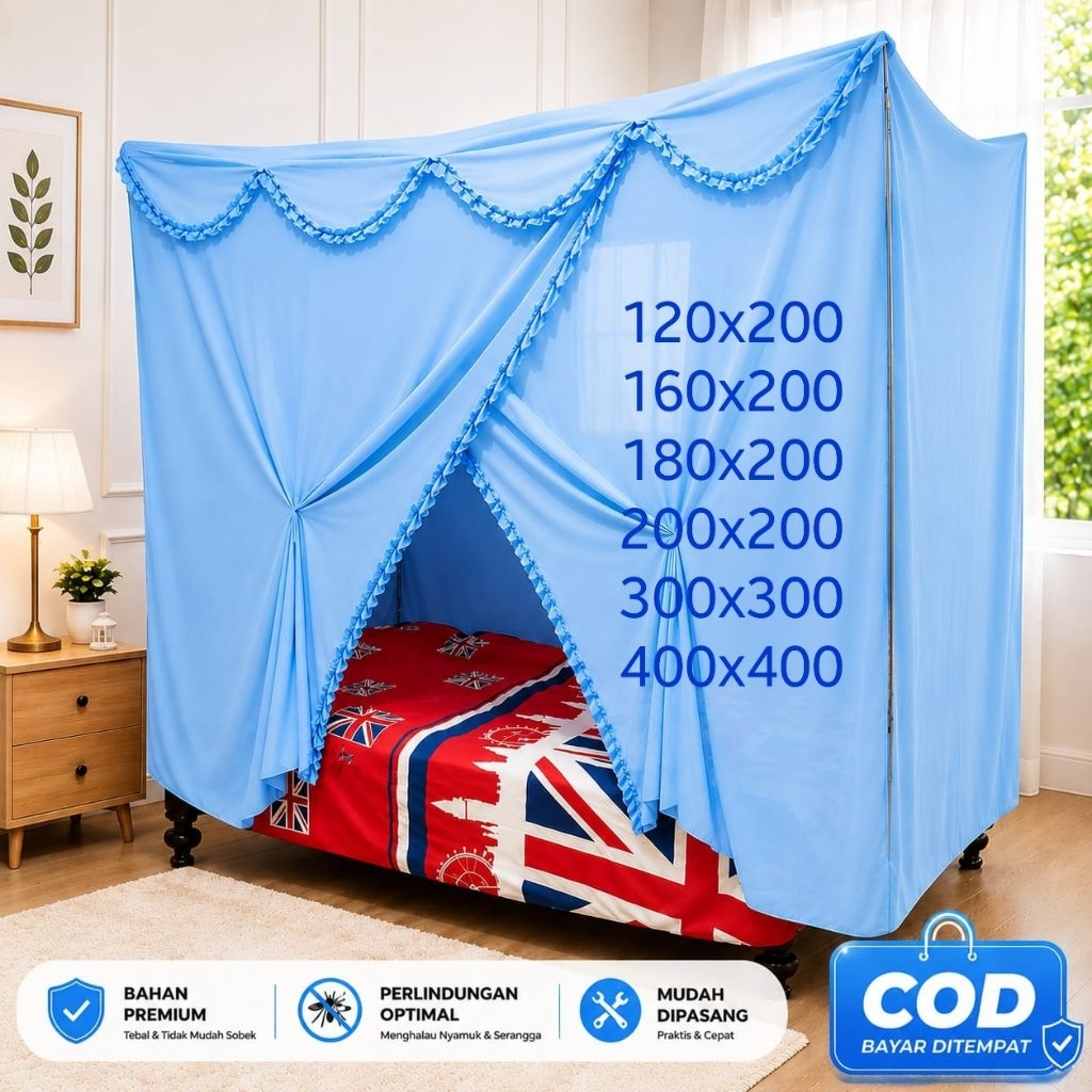 Kelambu Tidur Dewasa Anti Nyamuk bahan katun polos adem tebal premium Ukuran 120x200–200x200 Warna H