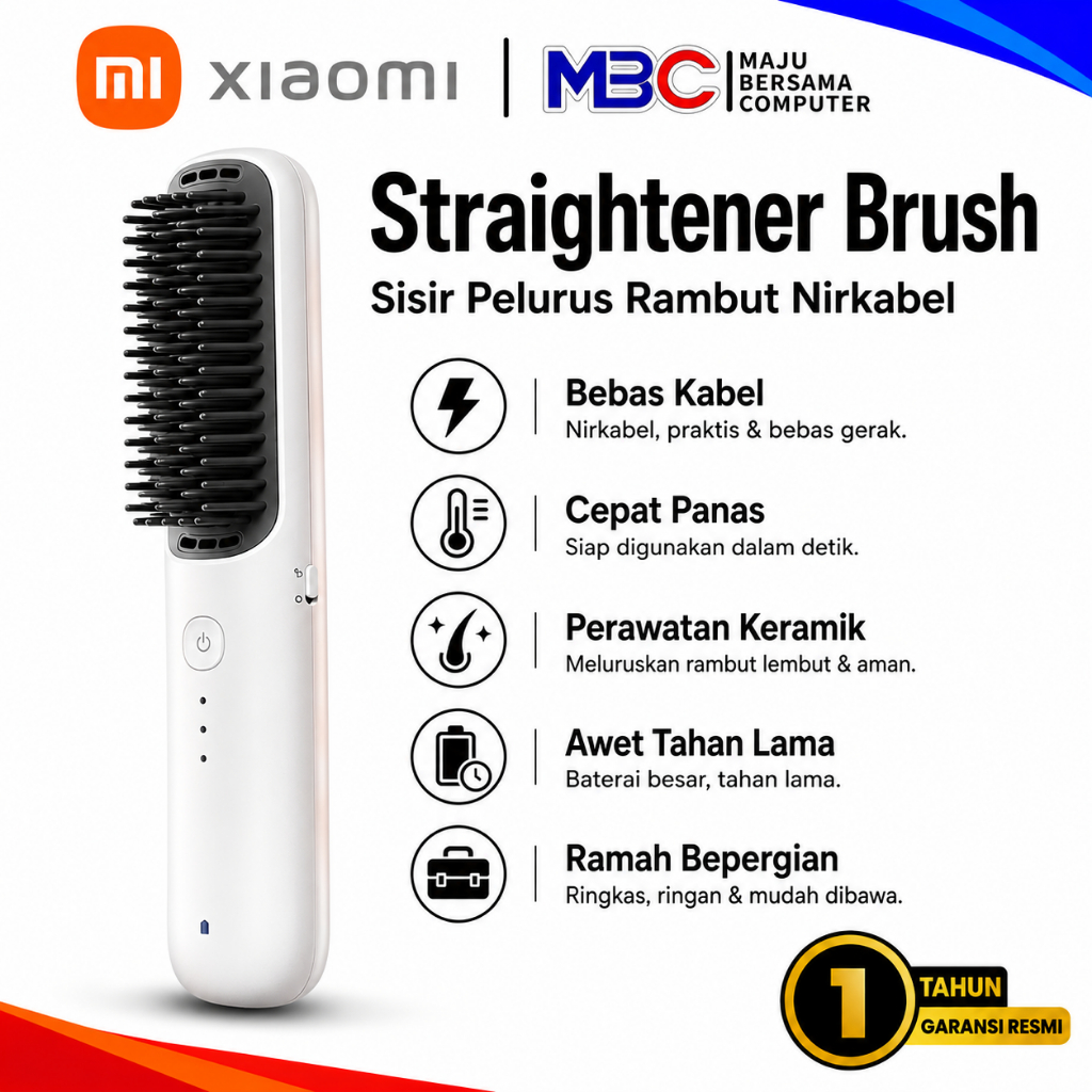Xiaomi Cordless Hair Straightener Brush Cordless Design - Sisir Pelurus Catok Rambut