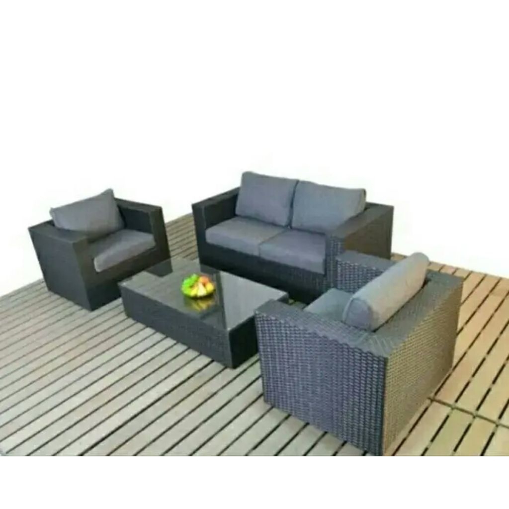 Sofa Teras Rotan Plastik Set / Kursi Taman Outdoor Minimalis Modern