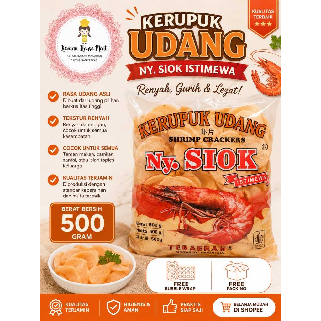 Krupuk Udang Ny Siok/ Krupuk Oval Ny SIOK 500G