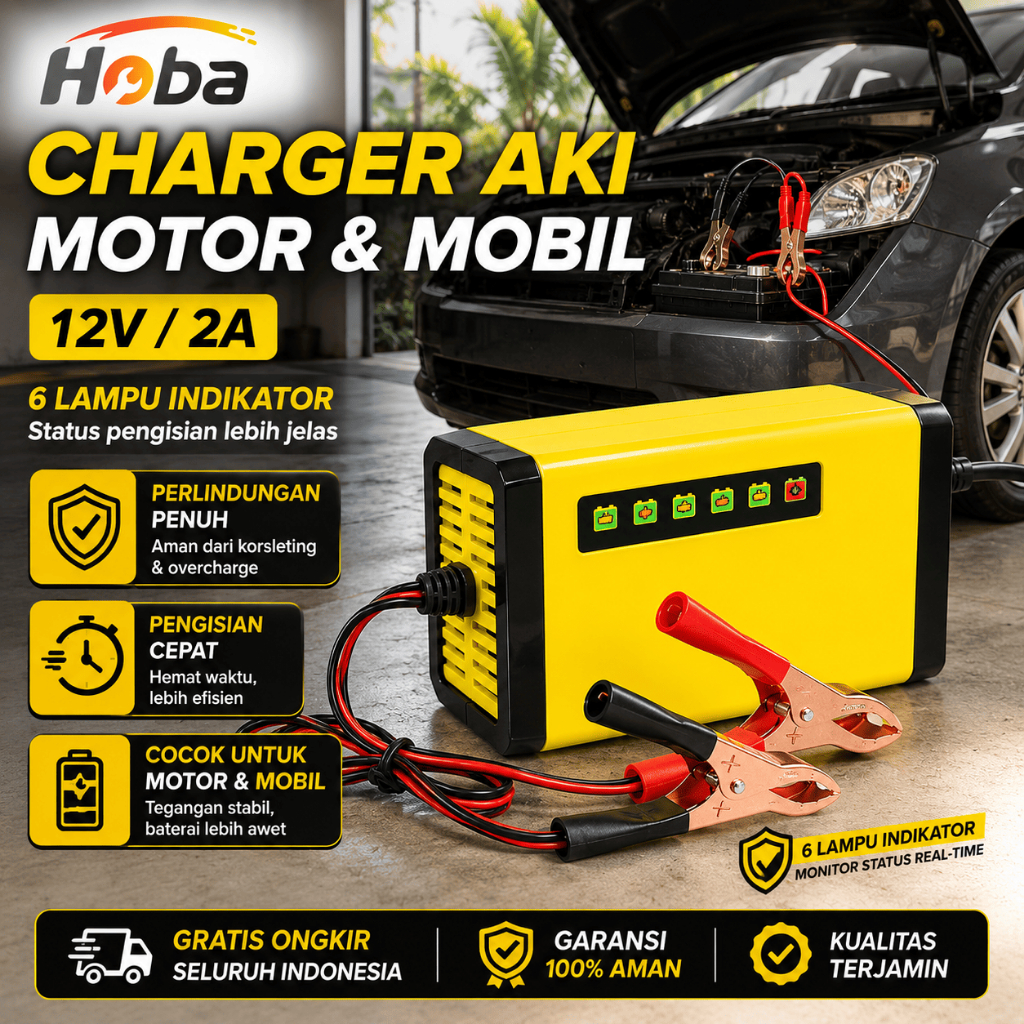 Otomatis Charger Accui Portable 12V 2A/Charger Aki 12V7AH-20AH Alat Cas Aki Car Charger Baterai Mobi
