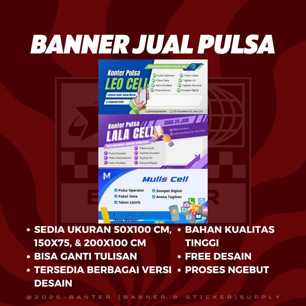 Banner / Spanduk / Mmt JUAL PULSA Desain Keren, Bahan Kualitas Tinggi, Siap Cetak, Tersedia Berbagai