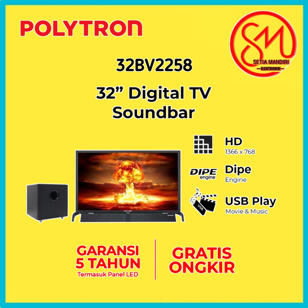 [KARGO] POLYTRON 32BV2258 LED TV 32 Inch Digital - Soundbar + Subwoofer