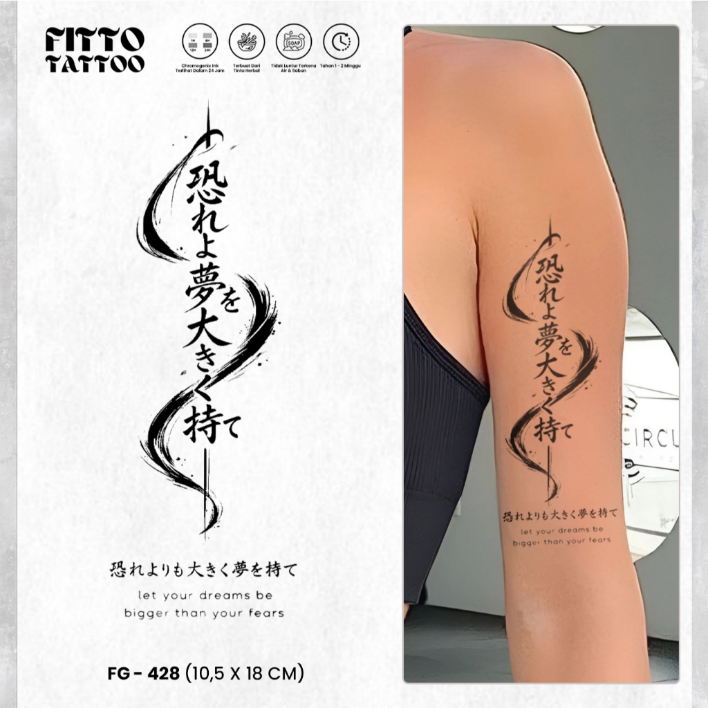 Tato Temporer Premium Kaligrafi Cina Jepang Quotes Bahasa Tulisan China Tattoo Fruit Ink Anti Air