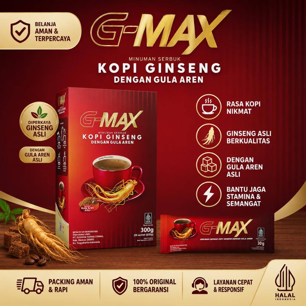 G-MAX Kopi Ginseng Gula Aren Kopi Sachet Nikmat & Praktis Aroma Khas Premium