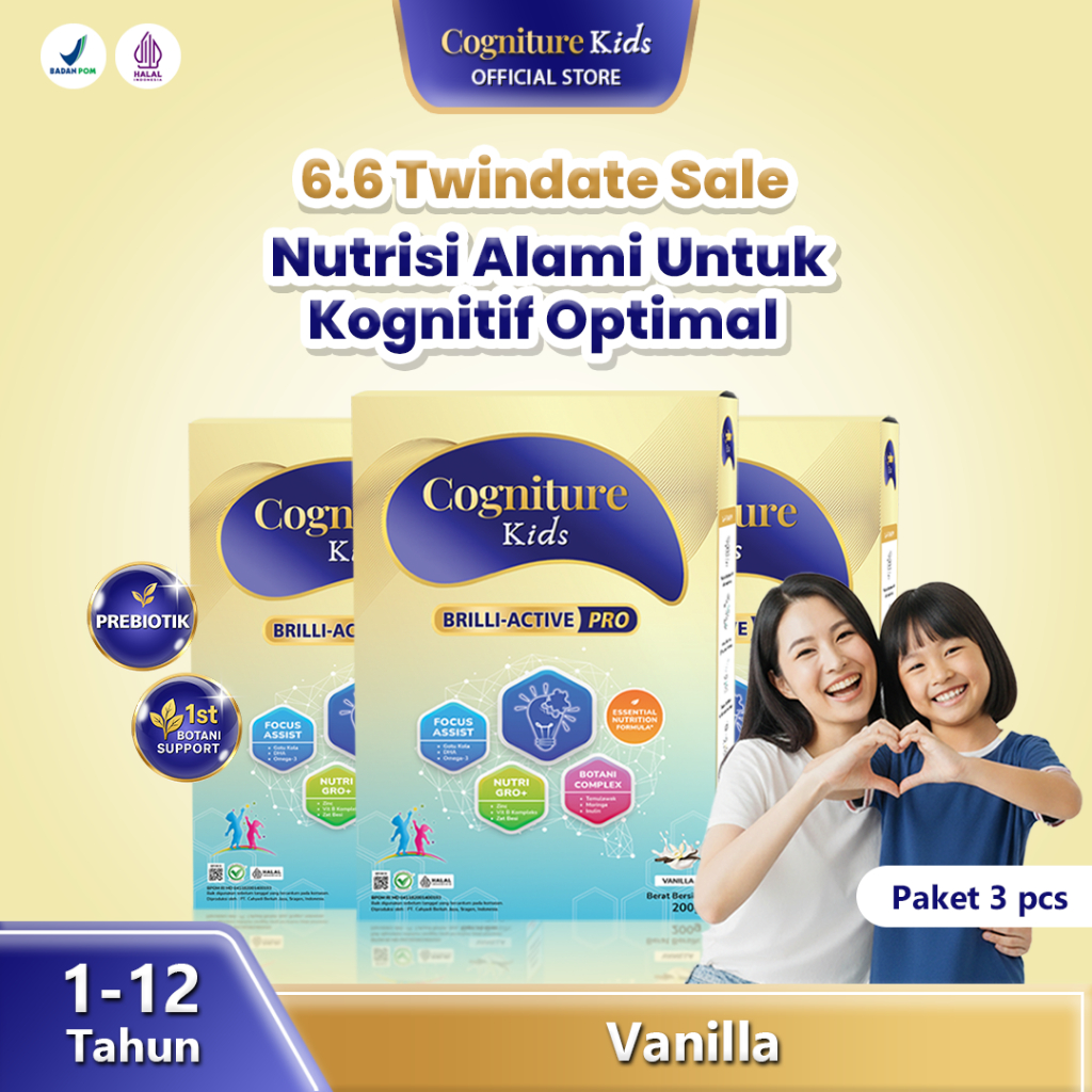 [HEMAT 45RB] Cogniture Brilli Active Pro Susu Kecerdasan Anak Dari Nutrisi Alami Rasa Vanilla 3 BOX