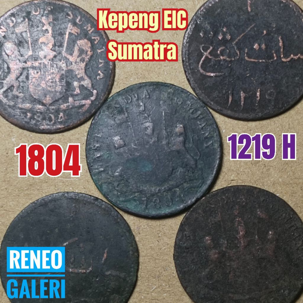 Koin 1 Kepeng Sumatra EIC Tahun 1804 (1219 H) island of melayu asli East India Company Inggris temba