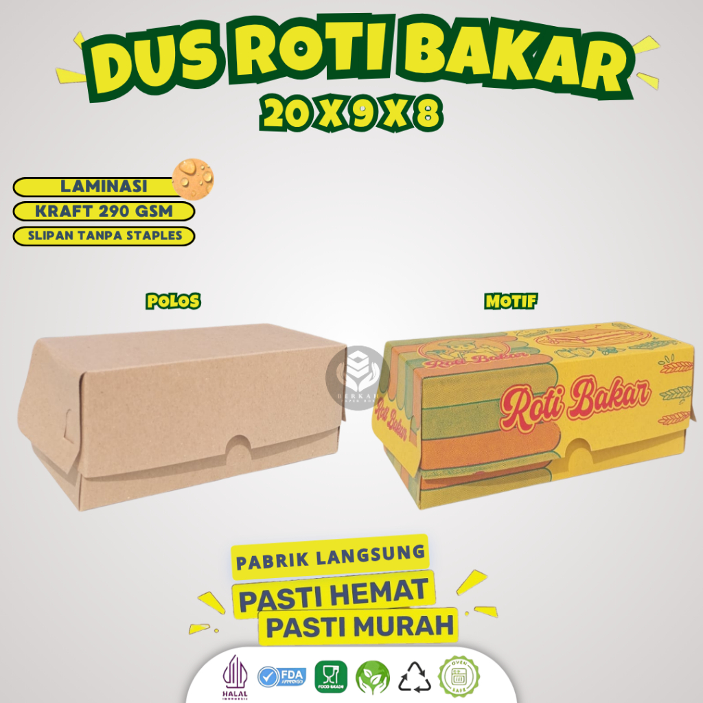 Kotak Roti Bakar Bomboloni Donut Dus Kue Kraft Toast Box Roti Bakar Polos (B57K2P)