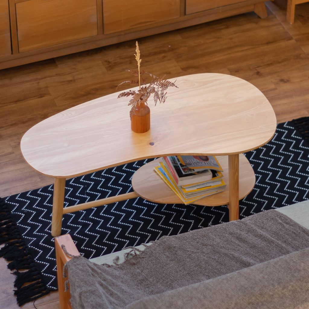 Uwitan Pir Coffee Table - Meja Tamu Coffee Table Kayu Pinus Minimalis Estetik Bentuk Organik Ruang K