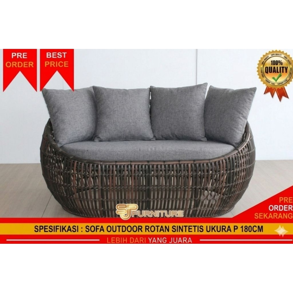 Premium Sofa Rotan Sintetis Minimalis / Sofa Outdoor Kursi santai Bed Rotan sintetis