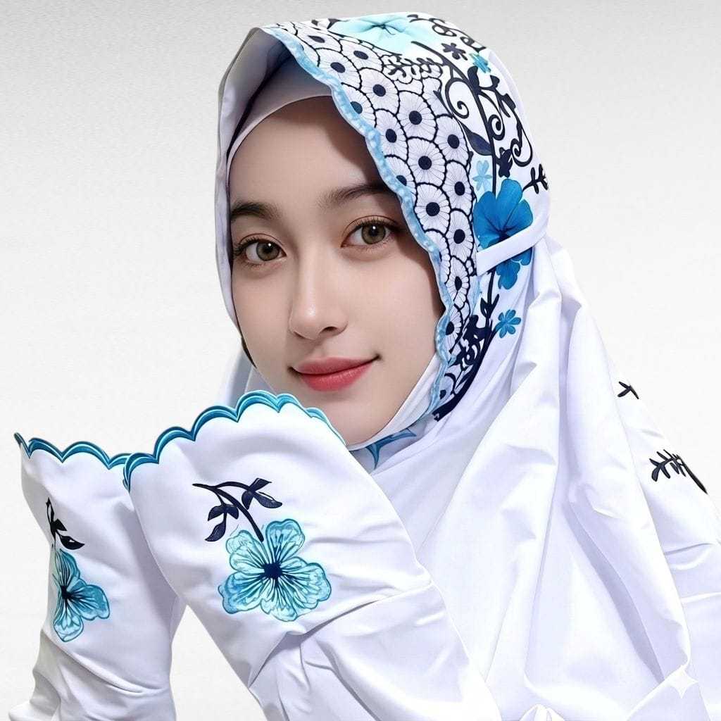 Mukena Terusan Bordir Bunga Sepatu | Katun Mikro Premium | Elegan & Mewah untuk Ibadah