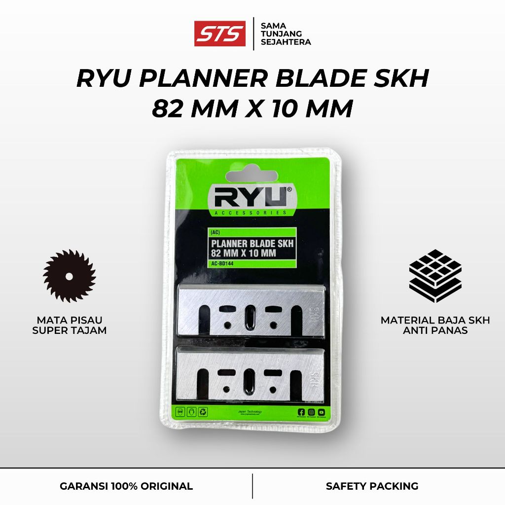 Planner Blade RYU SKH 82mm x 10mm - Mata Pisau Pasah Serut Ketam Kayu Mesin Planer Tangan Listrik - 