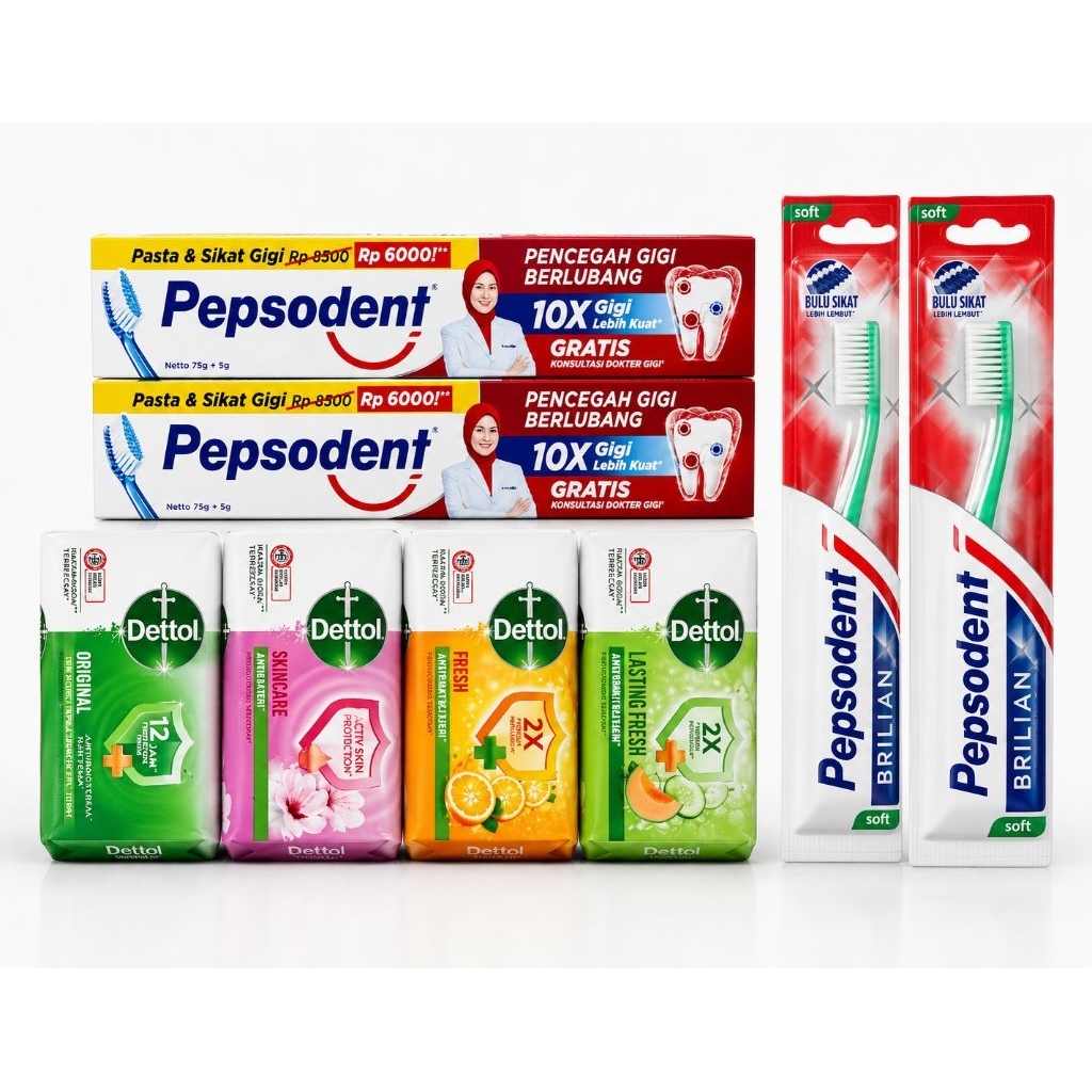 PAKET HEMAT 4 PCS SABUN DETTOL + 2 PEPSODENT GRATIS SIKAT