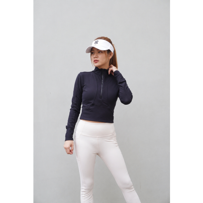 [Minne] Jaket Wanita Crop Olahraga & 1/4 Zipper by 90 Degree