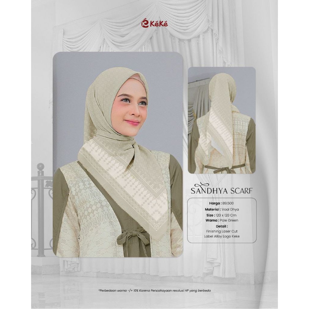HIJAB SEGIEMPAT MOTIF KEKE MIRARI SANDHYA SCARF PALE GREEN