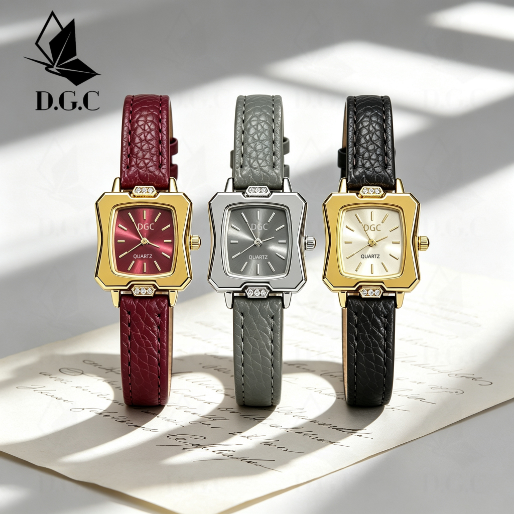 DGC 10678 Jam Tangan Wanita Tali Kulit PU Model Persegi Terbaru Desain Klasik Tampilan Berkelas Jam 