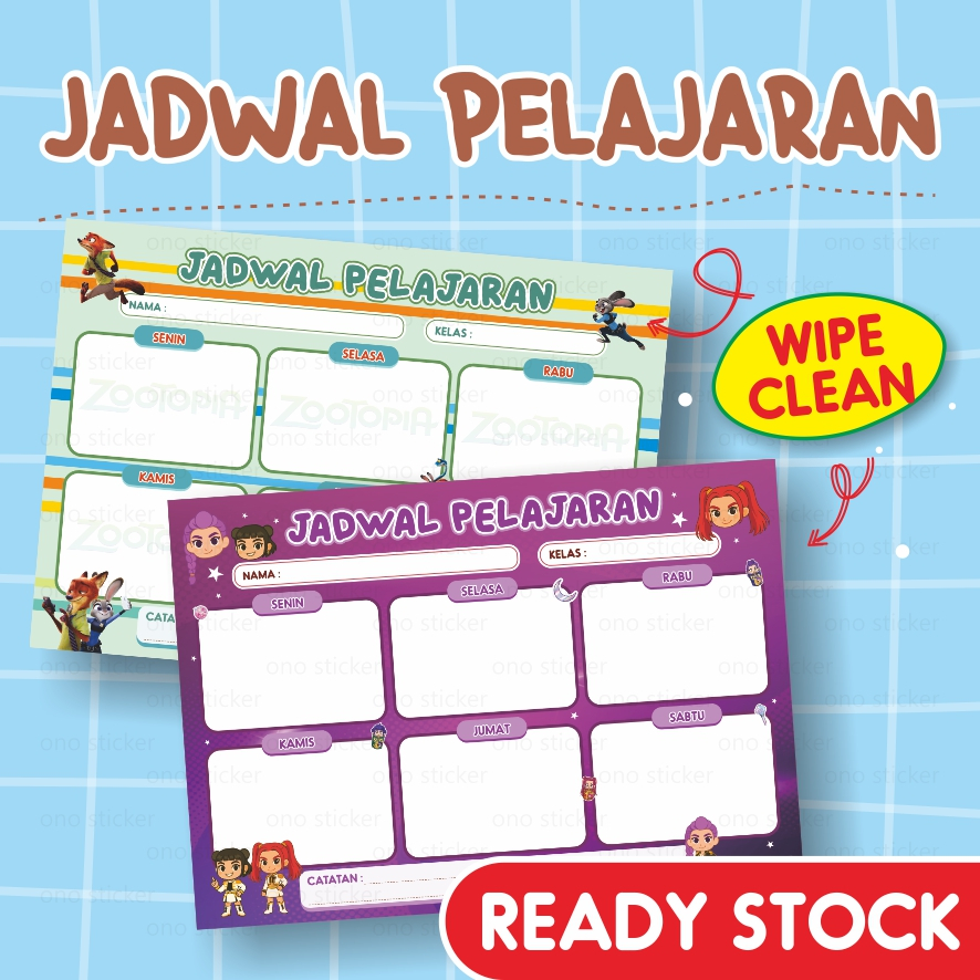 Poster JADWAL PELAJARAN WIPE CLEAN | Poster Anak Sekolah Harian Readystock