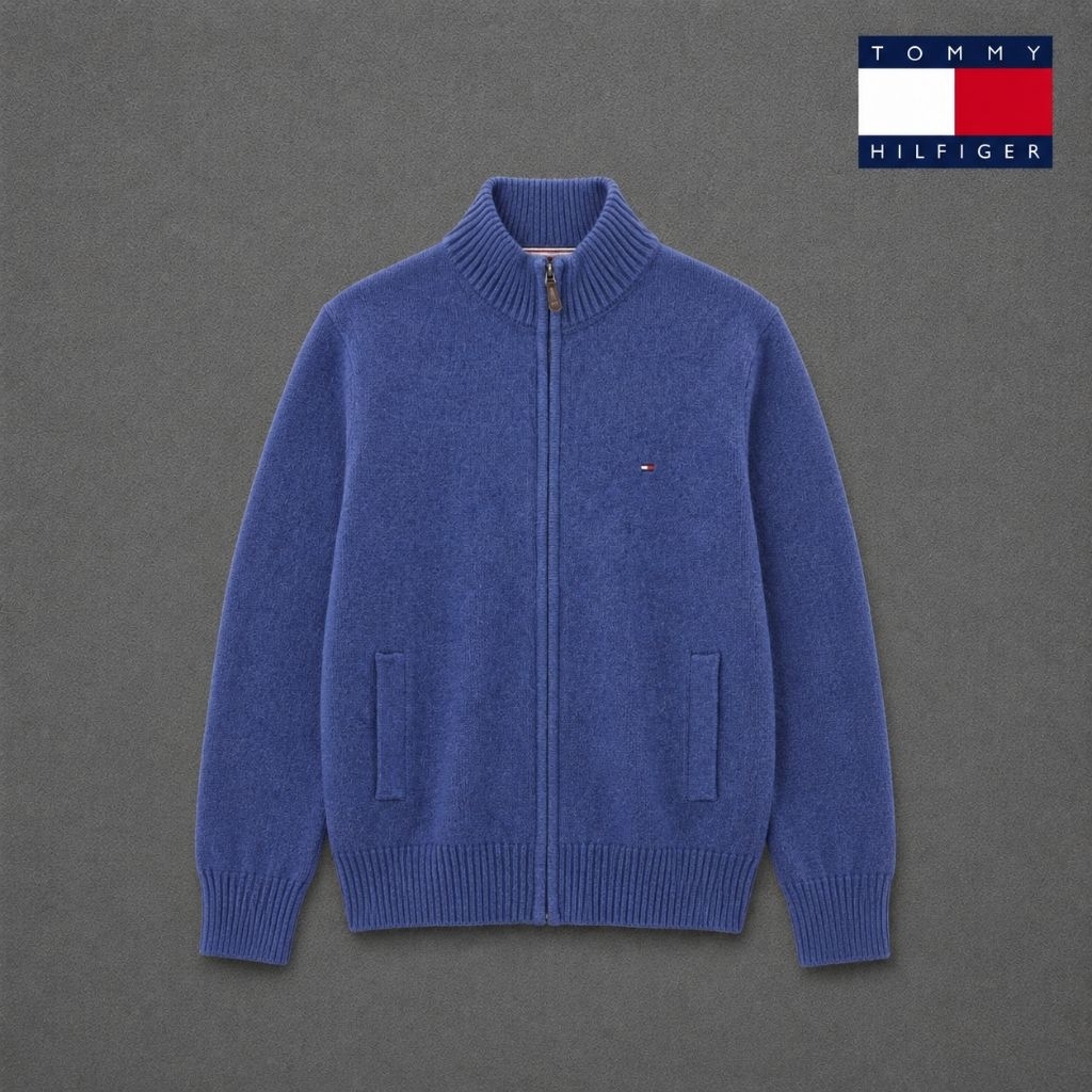 Tommy Hilfiger Knit Sweater Zip Blue Full Zipper Rajut Pria Wanita Original by Tommy Jeans