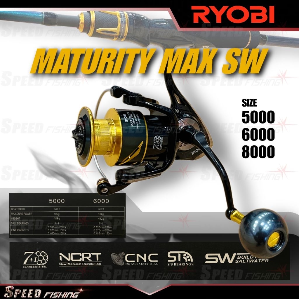 Reel Pancing Ryobi Maturity Max SW 5000 6000 8000 Spinning Power Handle
