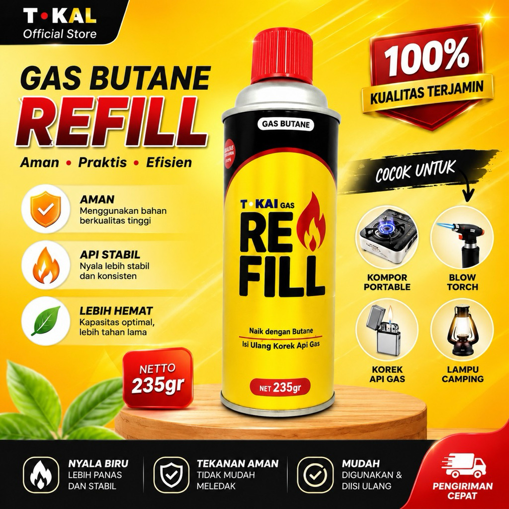 Gas Butane Refill Tokai 235gr ISI ULANG KOREK API Gas Blow Torch Kompor Portable