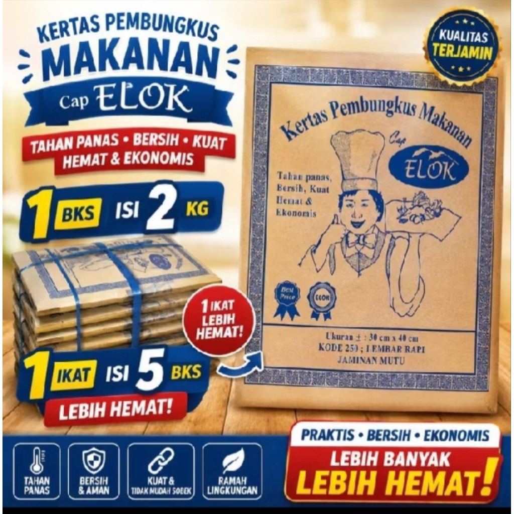 (Harga per bungkus)Kertas Nasi Elok Coklat Warteq Nasi Uduk Nasi Bungkus berat 2kg