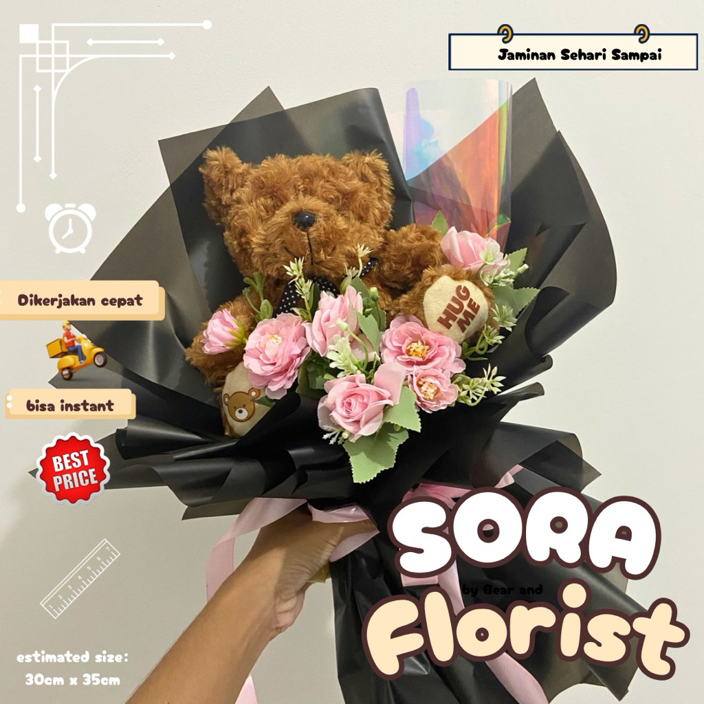 SORA BY BEARANDFLORIST JOGJA | BUKET BONEKA TEDDY BERUANG PREMIUM DAN BUNGA ARTIFICIAL BOUQUET KHUSU