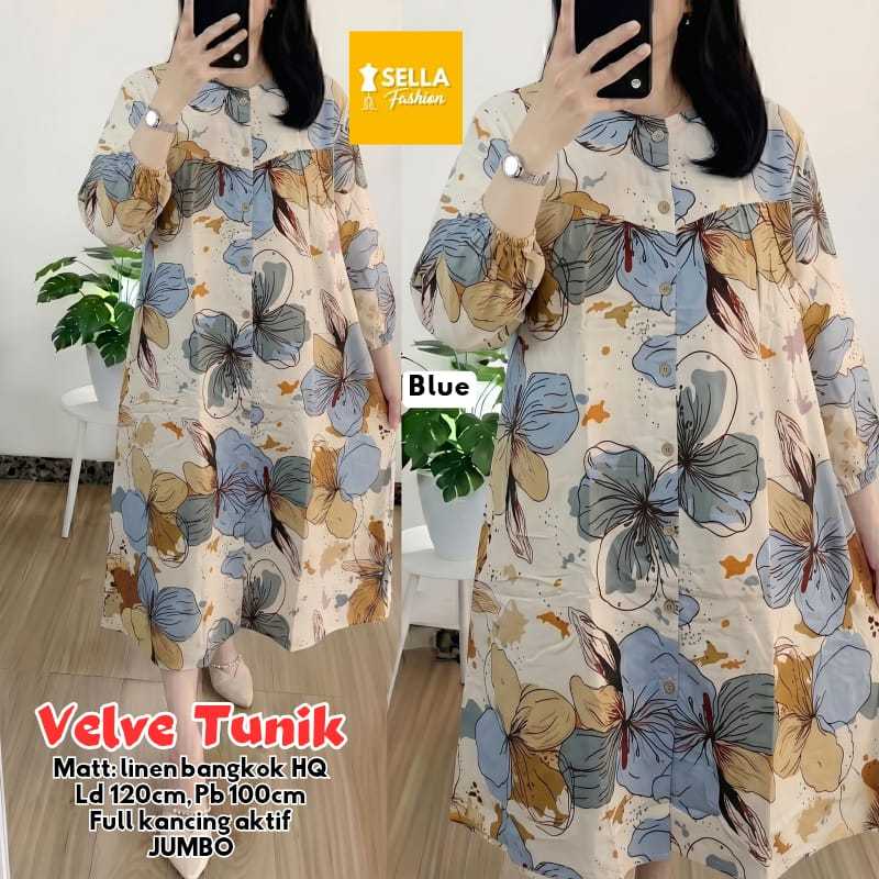 Tunik linen bunga jumbo midi