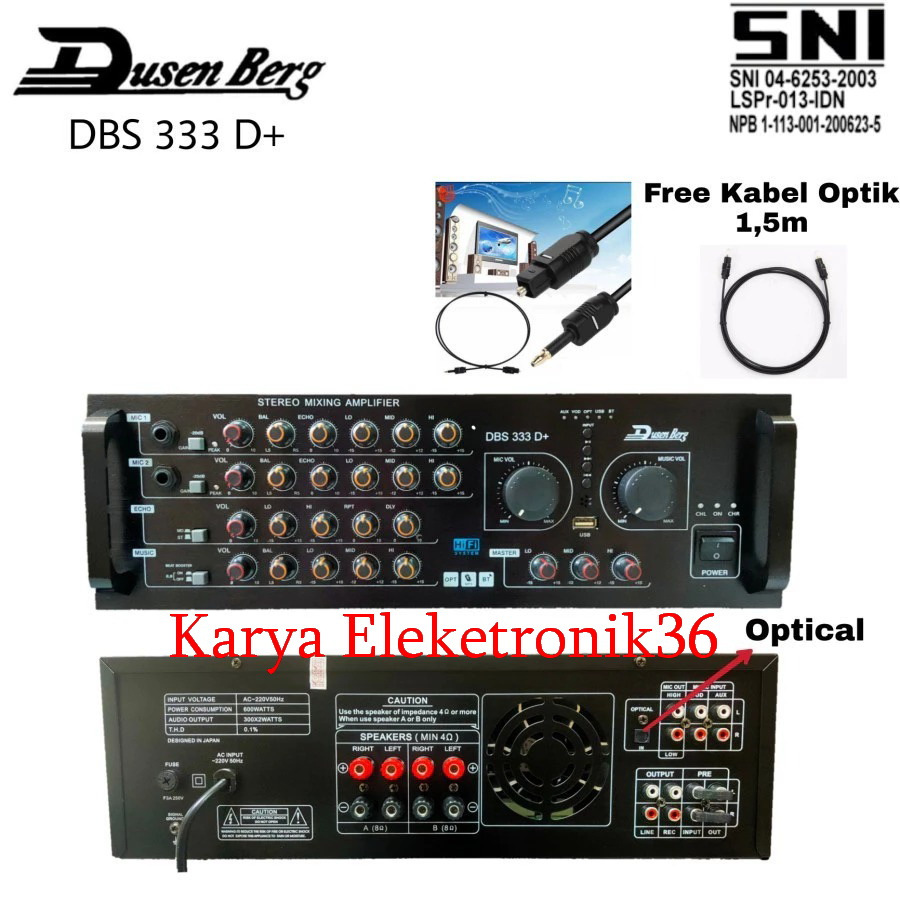 AMPLIFIER DUSENBERG DBS 333 D+ DBS 333D+ INPUT OPTICAL BISA KONEK KE SMART TV YOUTUBE LANGSUNG OPTIC
