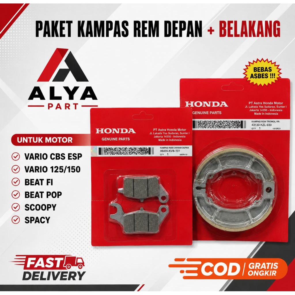 PAKET KAMPAS REM DEPAN+BELAKANG BEAT, VARIO, SCOOPY, SPACY,BEAT FI,