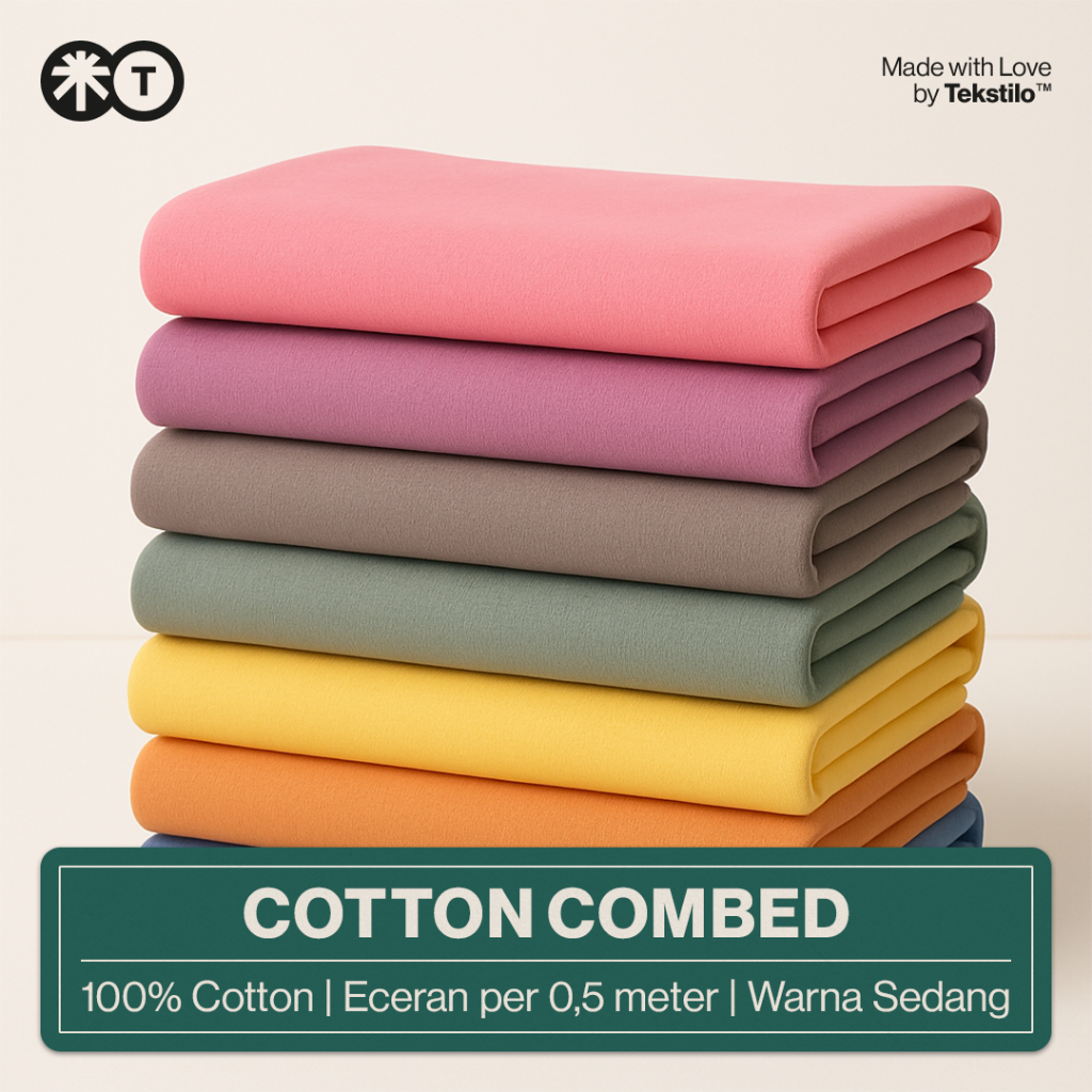TEKSTILO Kain Cotton Combed 20s / 24s / 30s 0,5 meter Eceran – Bahan Kaos Katun Premium Meteran -  W