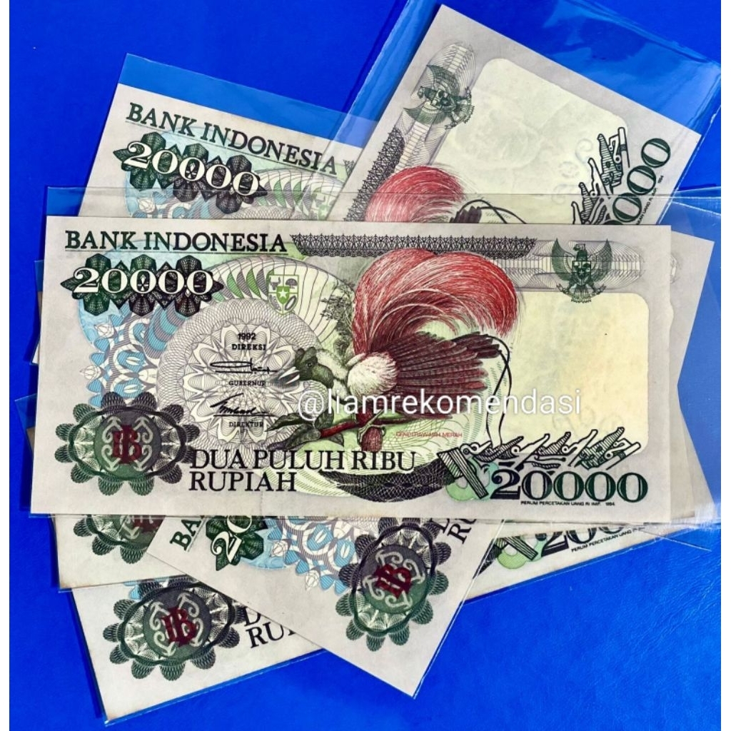 Kertas Kuno 20 Ribu Cendrawasih Tahun 1992