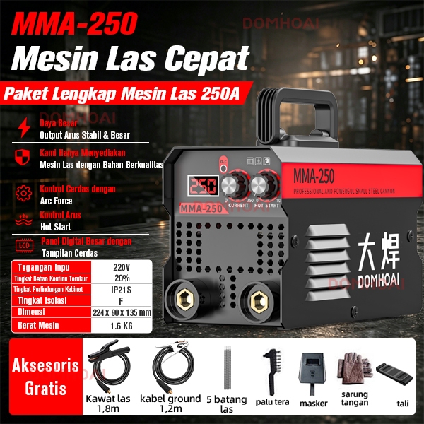DOMHOAI Portabel Mini MESIN LAS MMA-250 ALAT LAS BESI MINI 450W TRAVO LAS mesin las inverter / Mesin