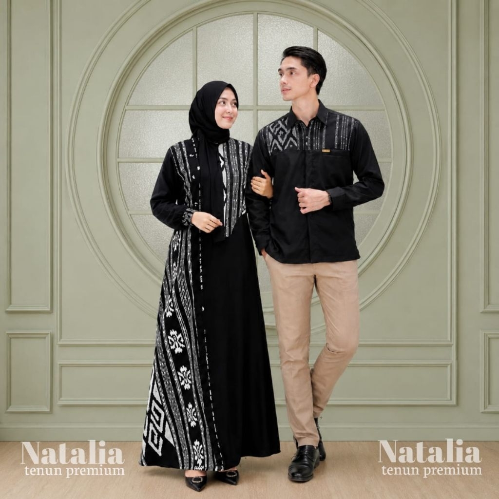 BAJU TENUN COUPLE ABAYA GAMIS JUMBO MODERN | BAJU TENUN SIMPLE ELEGAN PASANGAN  KONDANGAN PREMIUM