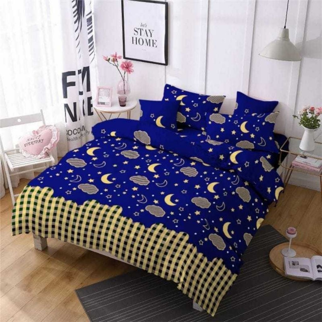 SPREI KARET KATUN PREMIUM 90/100/120/140/160/180/200 motif Bulan bintang moon moonstar dream star mi