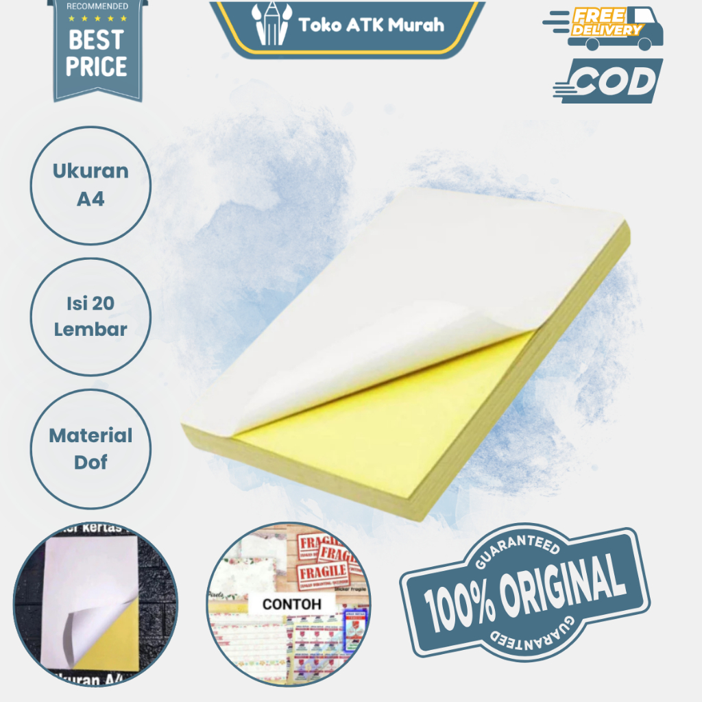 Sticker Label Kertas A4 Dof Isi 20 Lembar – Paper Label A4 Matte