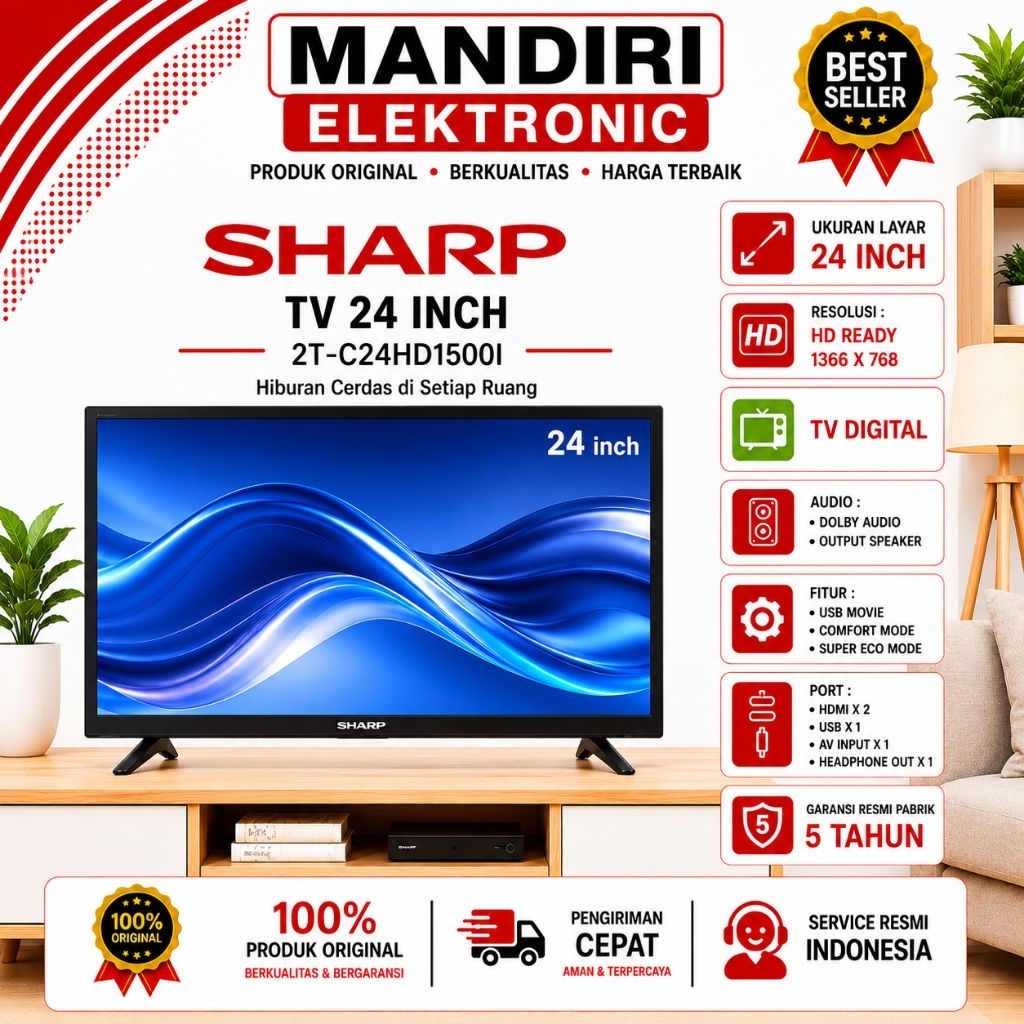 TV Sharp 24HD1500i Digital Tv 24 inch DVB-T2 Garansi Resmi
